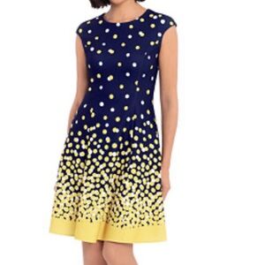 NWOT Navy Dress with Yellow & White Polka Dots